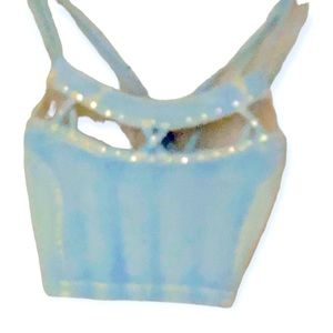 🌞 Virgin Only light blue rhinestone strap accents cleavage crop top women S